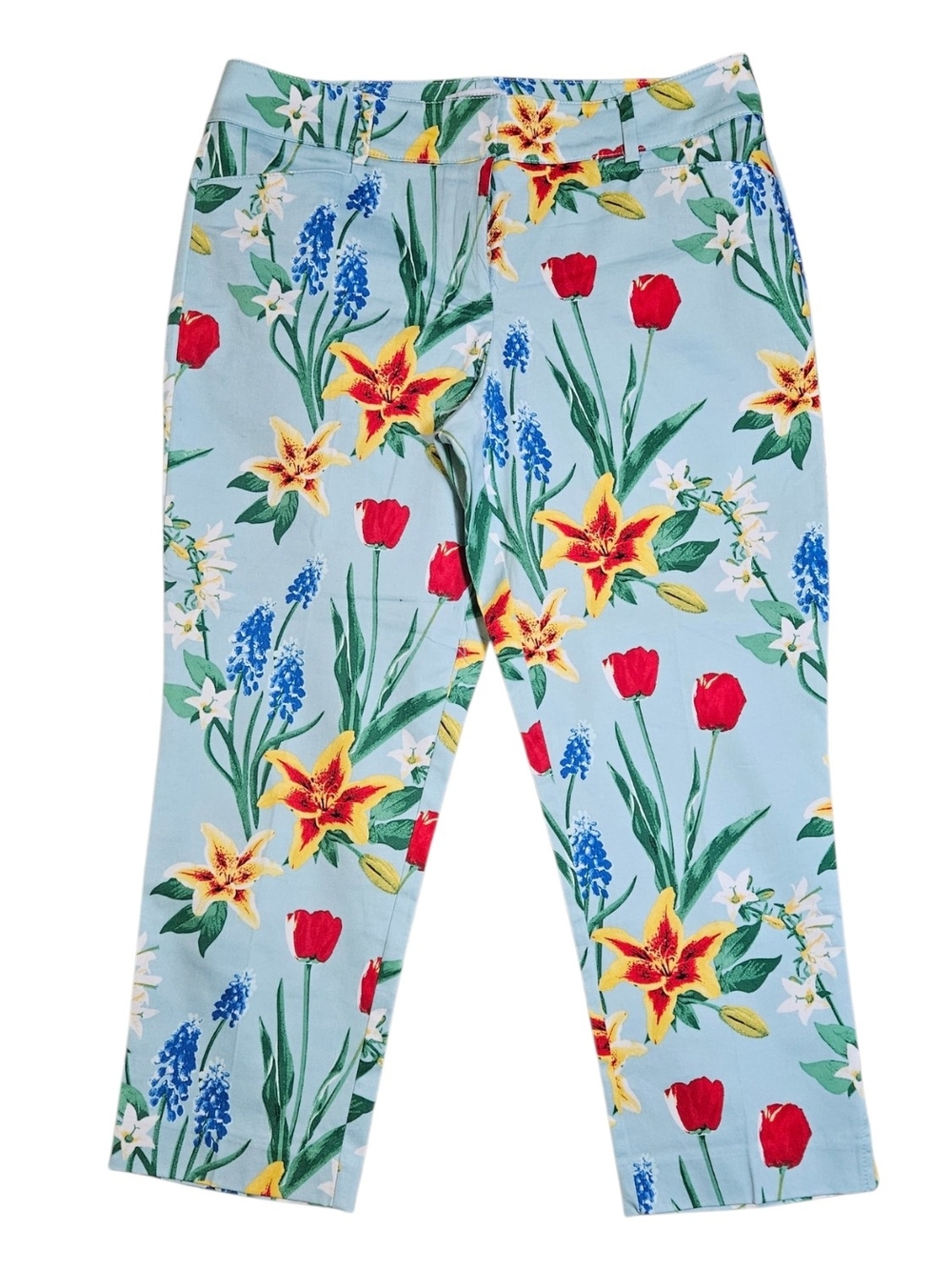 NY&Co Light Blue Floral Crop Pants